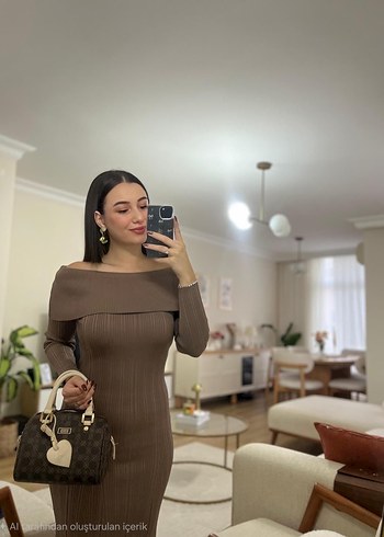 Kadın Kahverengi Uzun Triko Elbise - Görsel 3