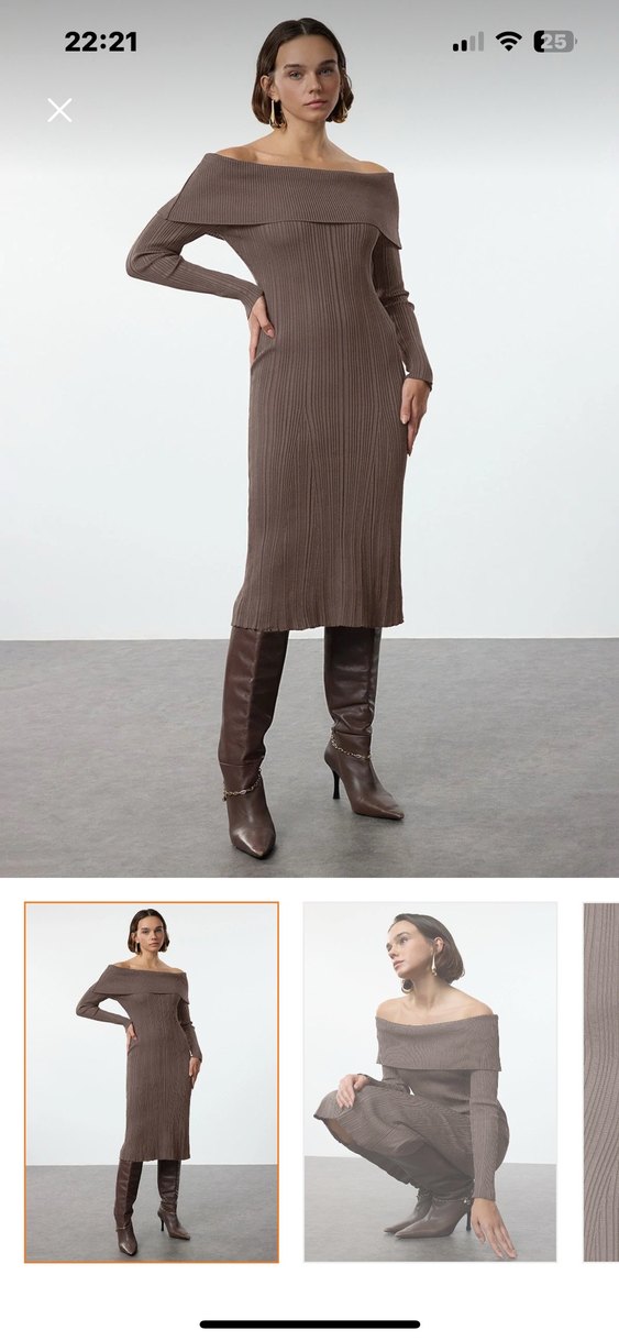 Kadın Kahverengi Uzun Triko Elbise - Görsel 2