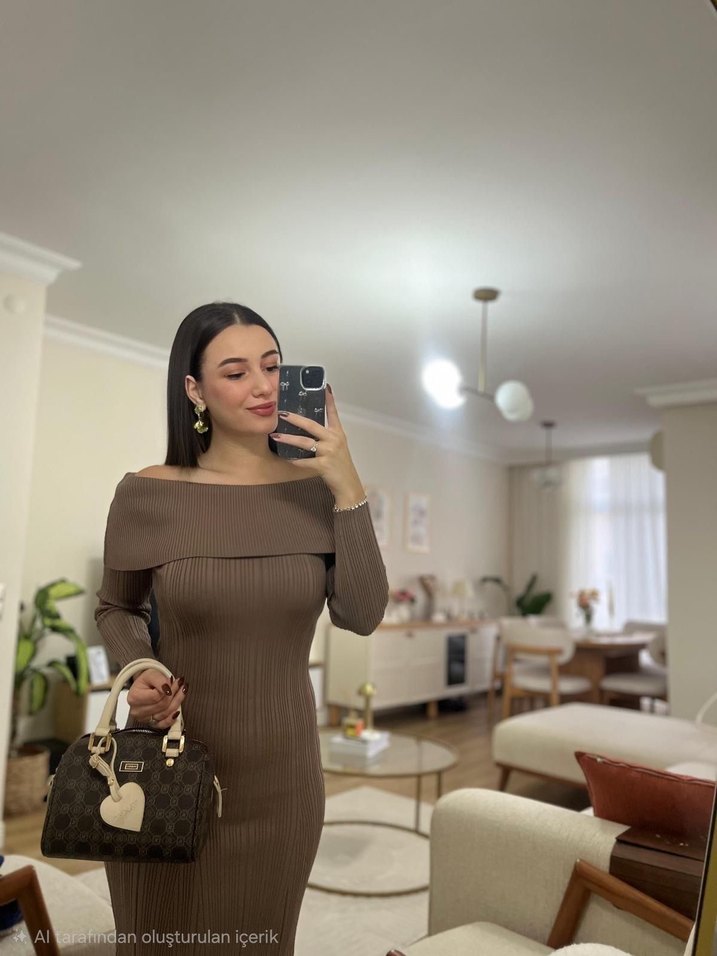 Kadın Kahverengi Uzun Triko Elbise - Görsel 3