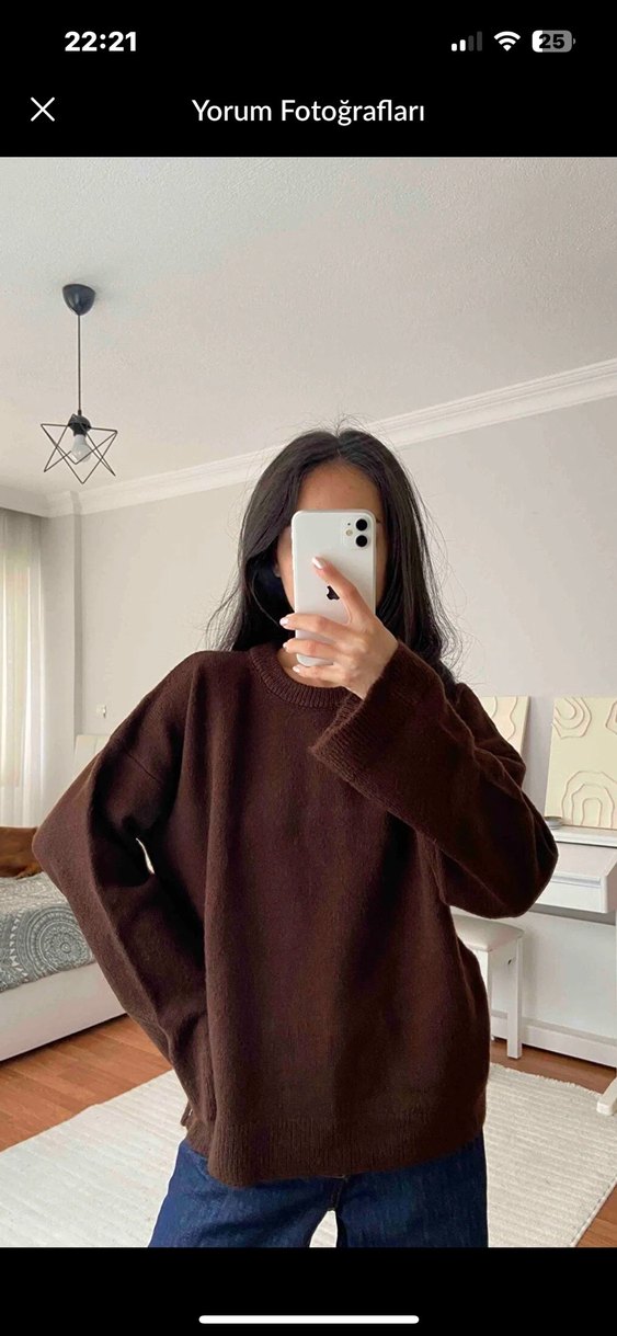 Kahverengi Kadın Süet Salaş kazak - Görsel 3