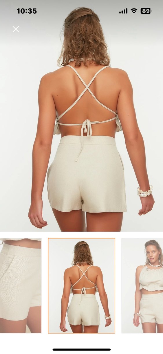 Bej Trendyol & Milla Mini Keten Şort - Görsel 3