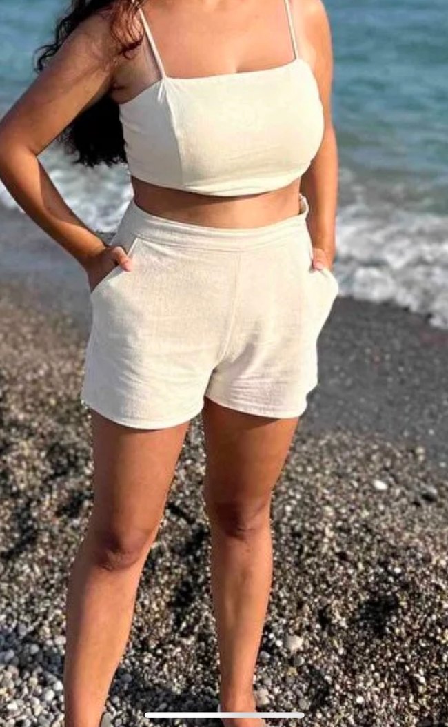 Bej Trendyol & Milla Mini Keten Şort - Görsel 4