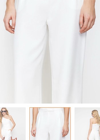 Beyaz Kadın Midi Kumaş Pantolon - Görsel 2