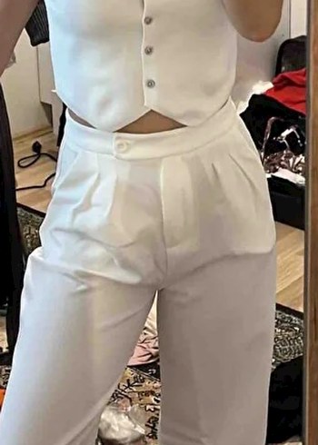 Beyaz Kadın Midi Kumaş Pantolon - Görsel 4