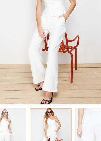 Beyaz Kadın Midi Kumaş Pantolon - Görsel 3