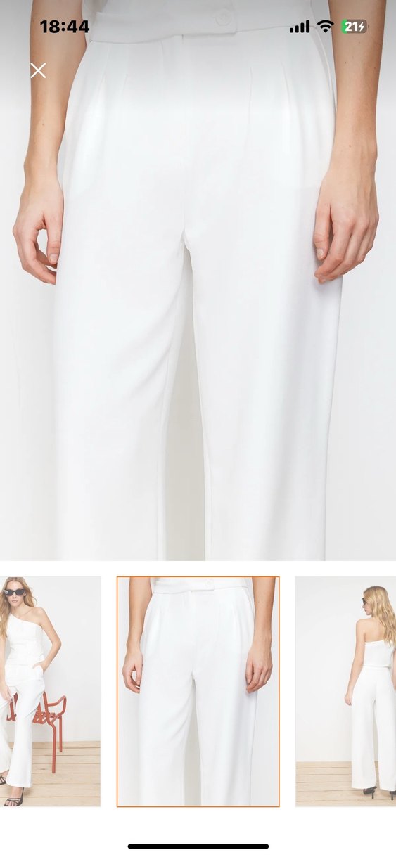Beyaz Kadın Midi Kumaş Pantolon - Görsel 2