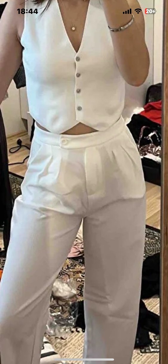 Beyaz Kadın Midi Kumaş Pantolon - Görsel 4