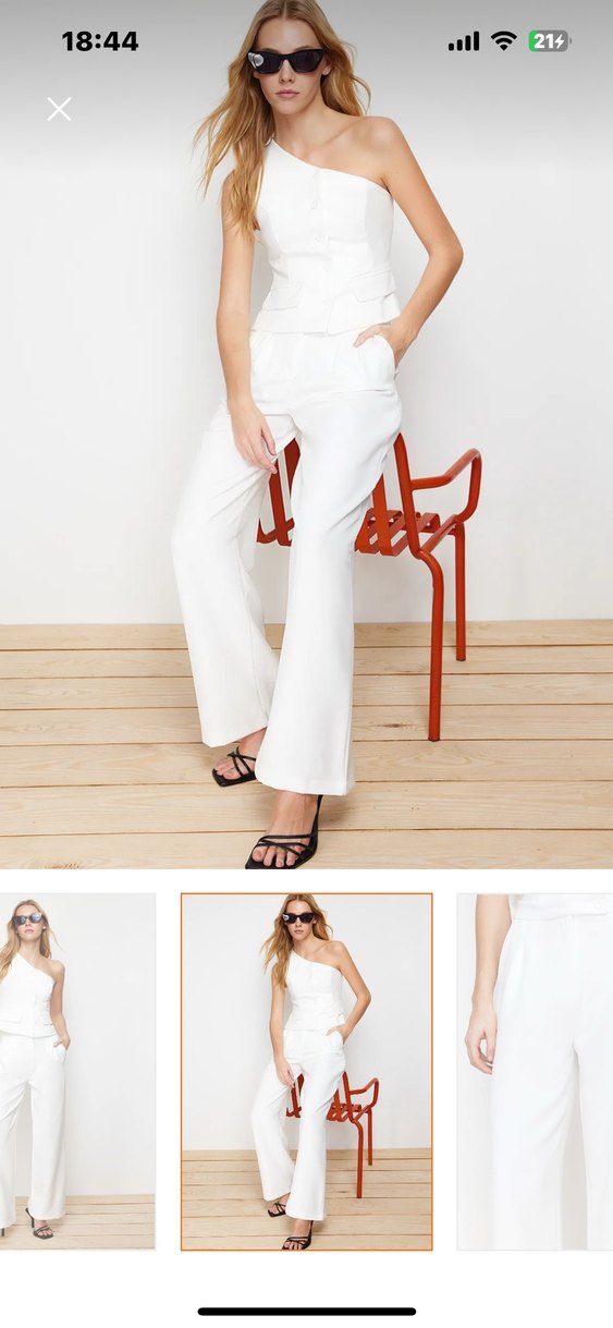Beyaz Kadın Midi Kumaş Pantolon - Görsel 3