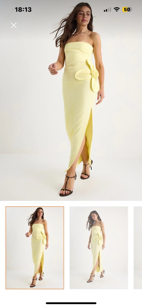 Sarı Drapeli Straplez Uzun Elbise - Görsel 2