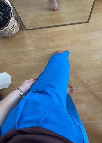 Kadın Mavi Bol Kesim kumaş Pantolon - Görsel 3