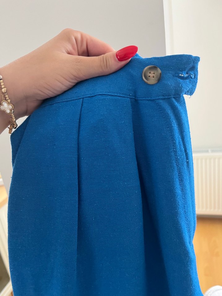 Kadın Mavi Bol Kesim kumaş Pantolon - Görsel 5