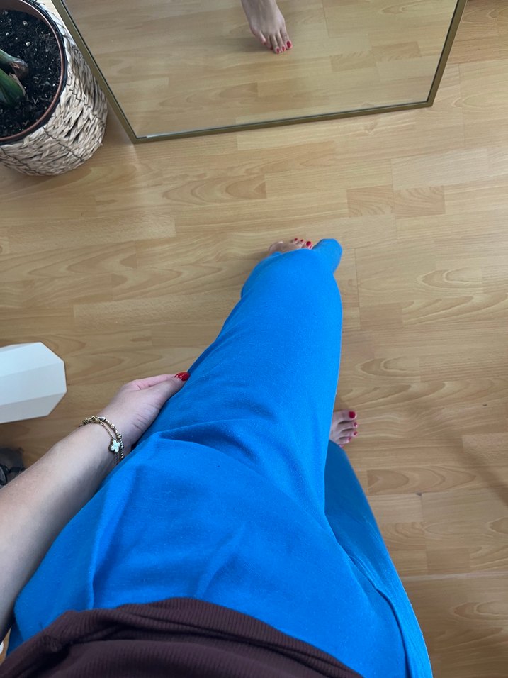 Kadın Mavi Bol Kesim kumaş Pantolon - Görsel 3