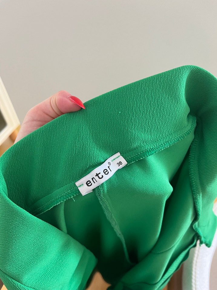 Yeşil Midi Kumaş Kadın Pantolon - Görsel 4