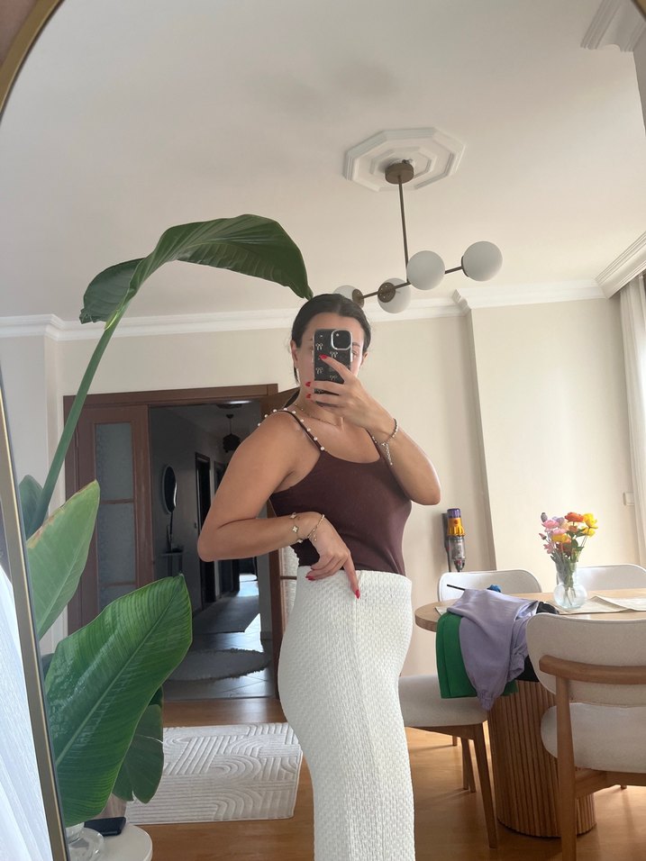 Beyaz triko pantolon - Görsel 3