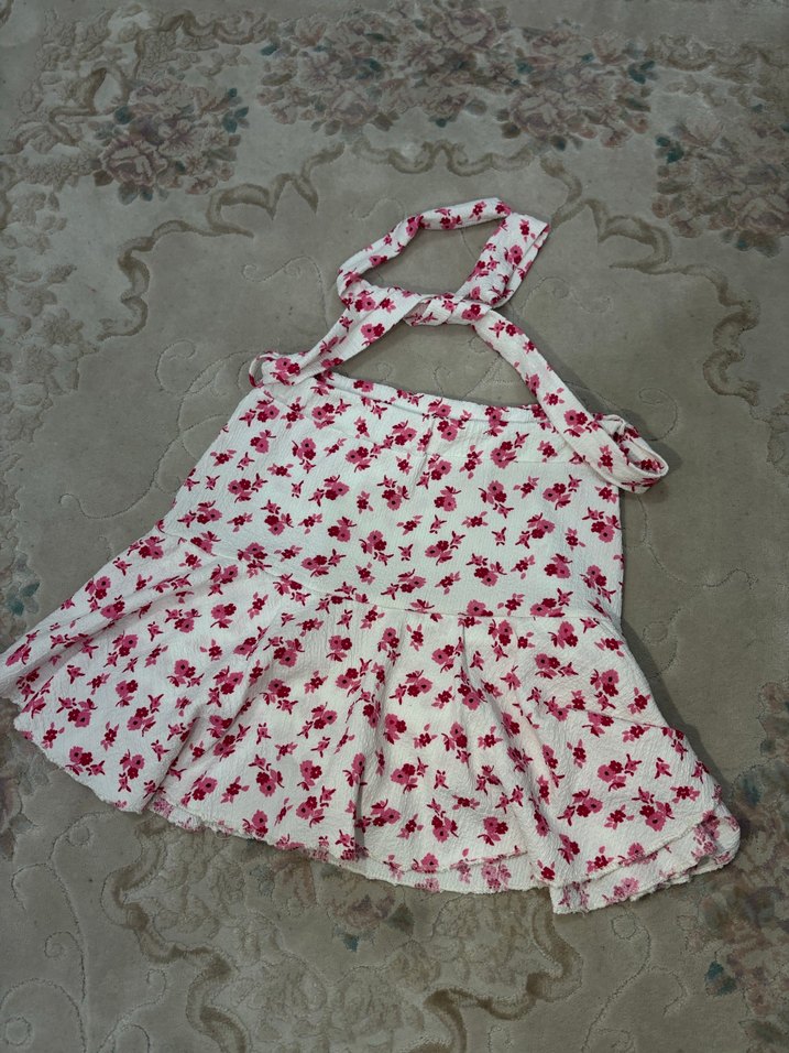 Pembe Çiçek Desenli İçi Şortlu Etek - Görsel 2