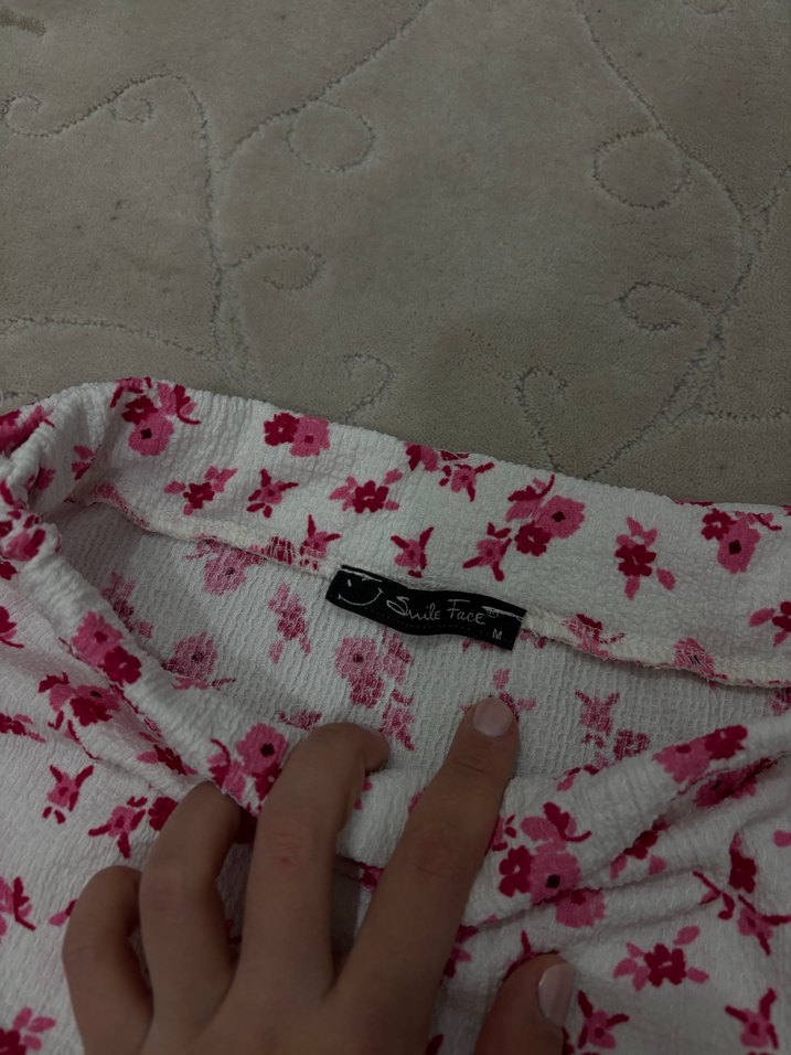 Pembe Çiçek Desenli İçi Şortlu Etek - Görsel 4