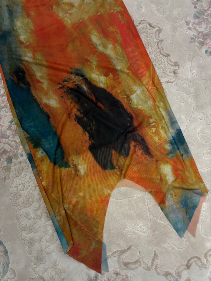 Uzun Kol Bağlama Desenli Bohem Elbise - Görsel 2