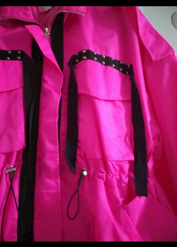 Fuşya Kemerli Mini Kadın Yağmurluk - Görsel 2