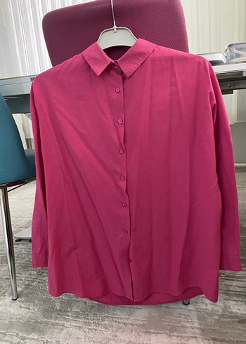 Düğmeli Pembe Kadın Gömlek - Görsel 2