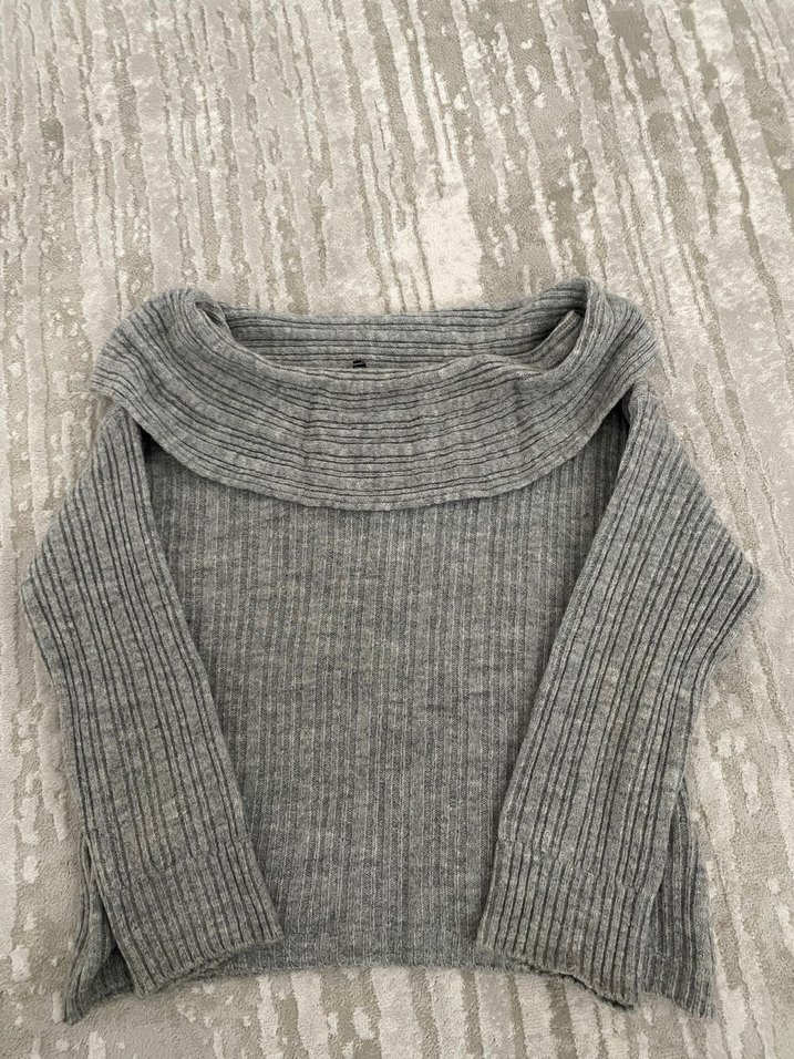 Gri Örgü Kadın Triko Bluz - Görsel 3