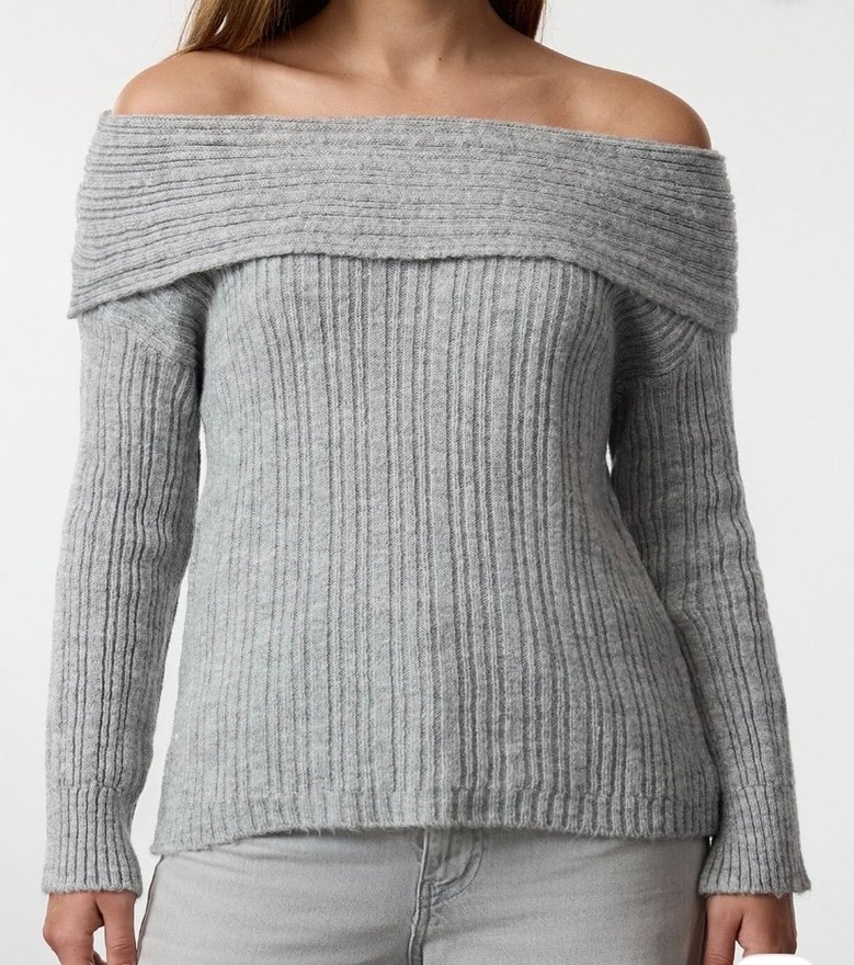 Gri Örgü Kadın Triko Bluz - Görsel 2