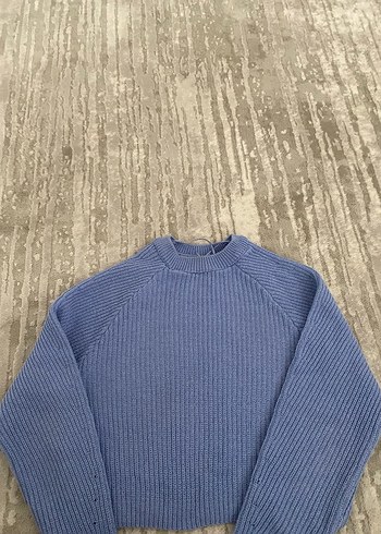 Kadın Mavi Örgü Bisiklet Yaka Kazak - Görsel 2