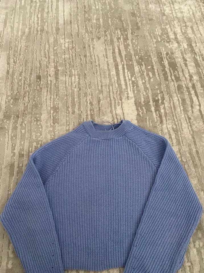 Kadın Mavi Örgü Bisiklet Yaka Kazak - Görsel 2