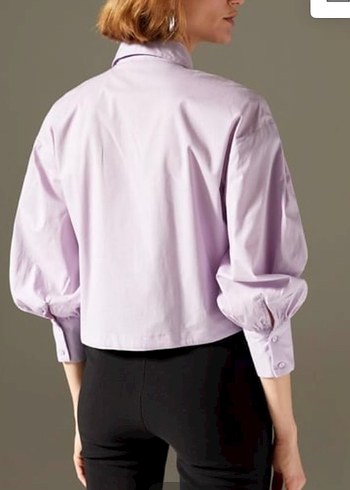 Mor Düğmeli Kısa Kesim Kadın Gömlek - Görsel 2