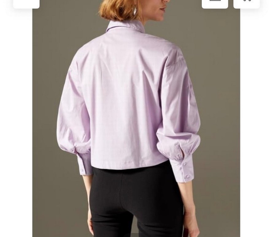 Mor Düğmeli Kısa Kesim Kadın Gömlek - Görsel 2