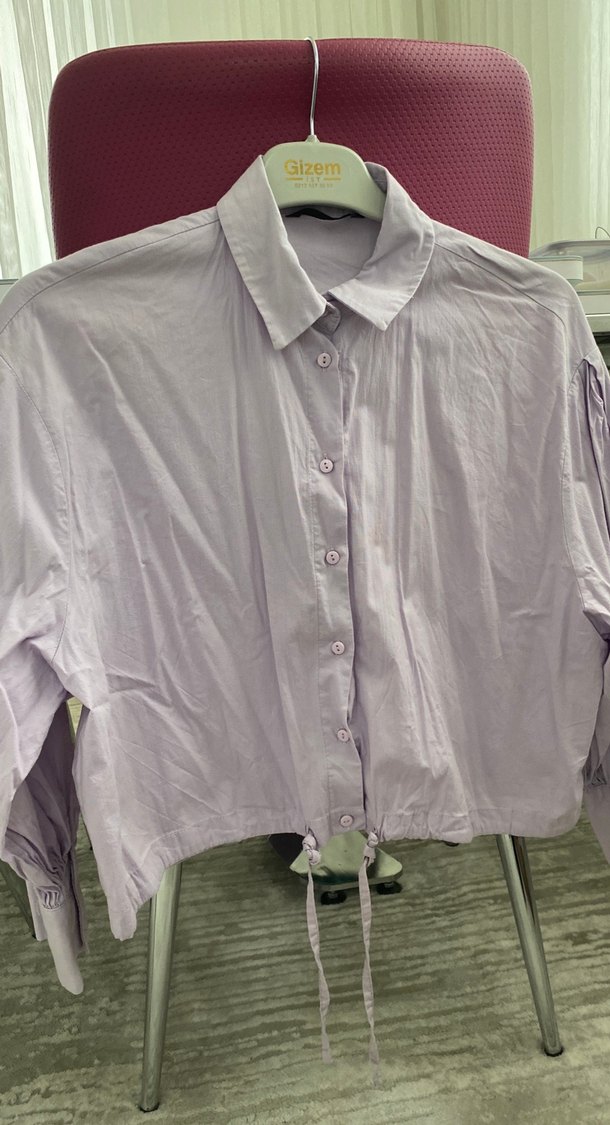 Mor Düğmeli Kısa Kesim Kadın Gömlek - Görsel 4