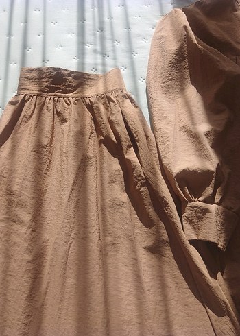 Bej Uzun Bol Keten Etek takım - Görsel 2