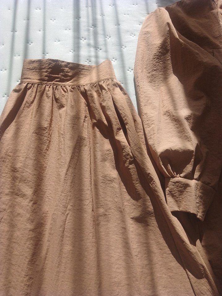 Bej Uzun Bol Keten Etek takım - Görsel 2