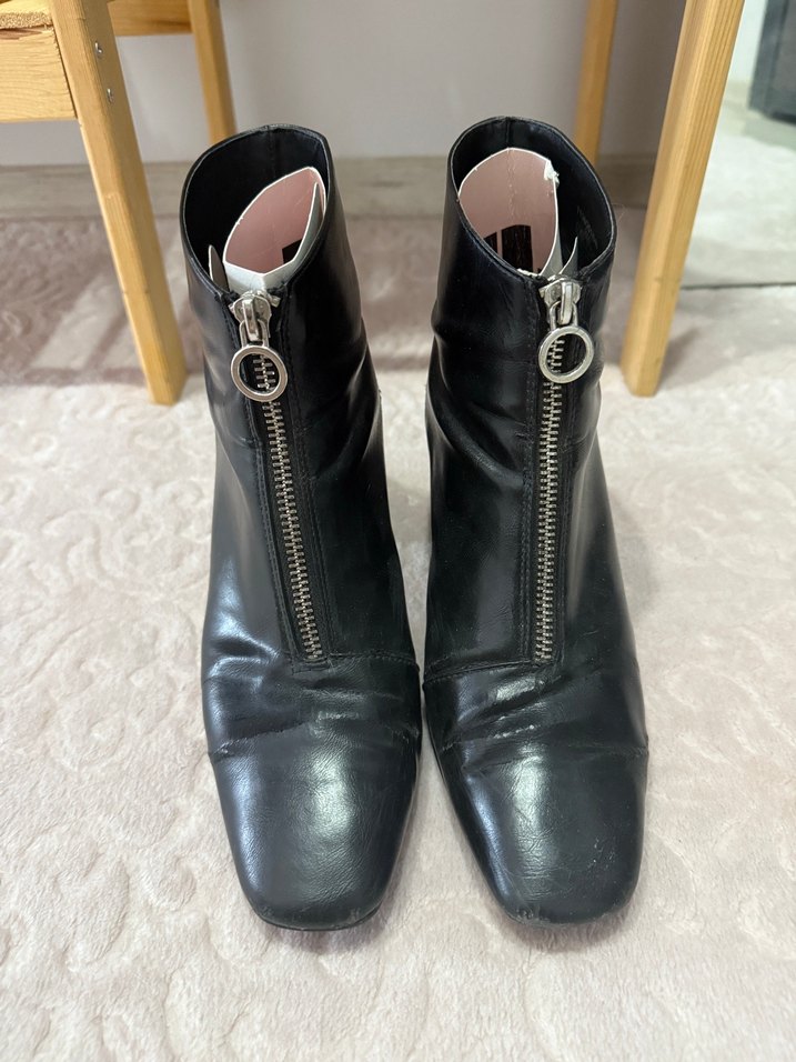 Fermuarlı Siyah Deri Kadın Bot - Görsel 2