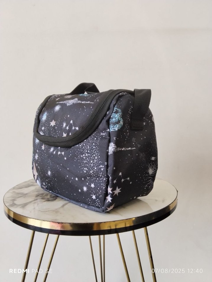 Çocuklar İçin Termo Beslenme Çantası Siyah Uzay Temalı - Görsel 5