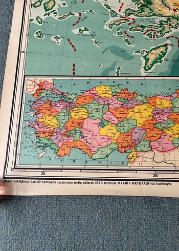MEB 1940 Baskısı 10 Parça Büyük Boy Türkiye Coğrafya Haritası - Görsel 2