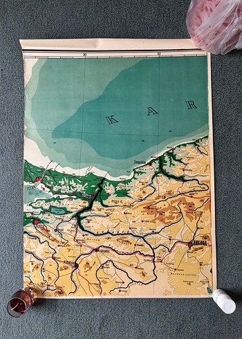 MEB 1940 Baskısı 10 Parça Büyük Boy Türkiye Coğrafya Haritası - Görsel 4