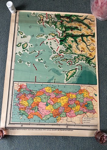 MEB 1940 Baskısı 10 Parça Büyük Boy Türkiye Coğrafya Haritası - Görsel 11