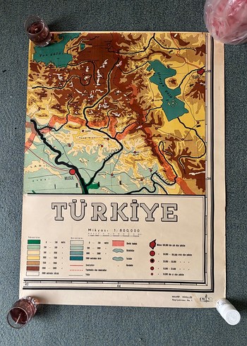 MEB 1940 Baskısı 10 Parça Büyük Boy Türkiye Coğrafya Haritası - Görsel 3