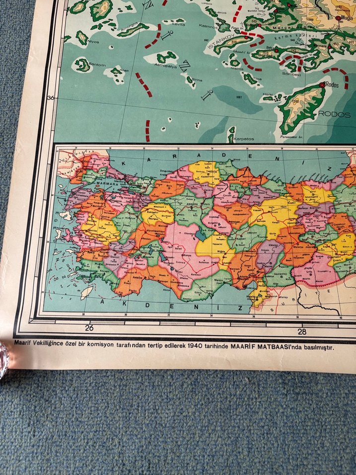 MEB 1940 Baskısı 10 Parça Büyük Boy Türkiye Coğrafya Haritası - Görsel 2