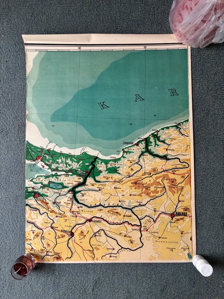 MEB 1940 Baskısı 10 Parça Büyük Boy Türkiye Coğrafya Haritası - Görsel 4