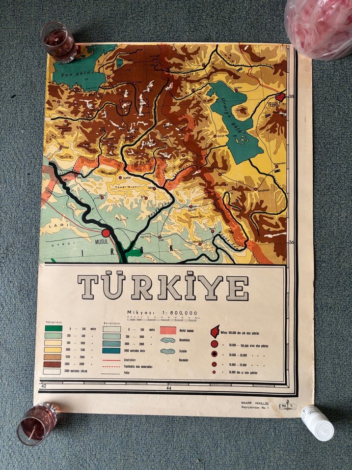 MEB 1940 Baskısı 10 Parça Büyük Boy Türkiye Coğrafya Haritası - Görsel 3