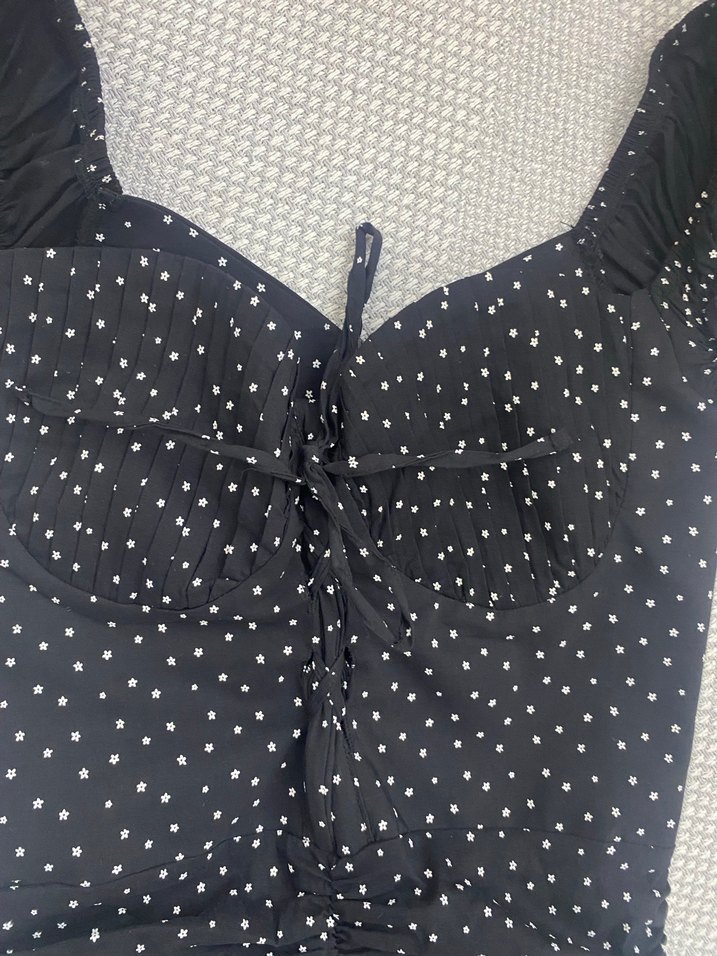 Siyah Puantiyeli Fırfırlı Mini Elbise - Görsel 2