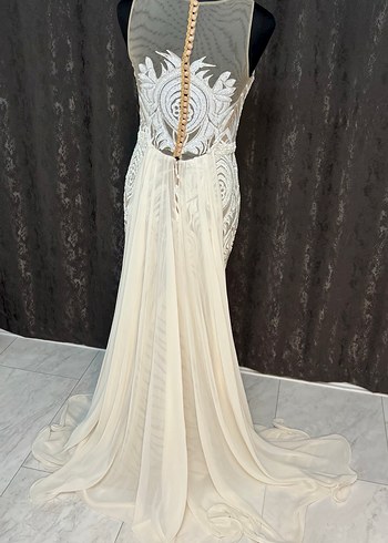 Bej Bohem Uzun Balık Gelinlik - Görsel 3