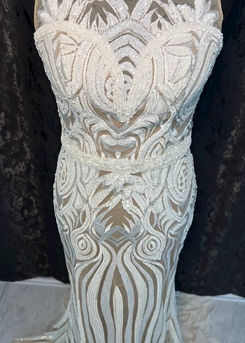 Bej Bohem Uzun Balık Gelinlik - Görsel 4