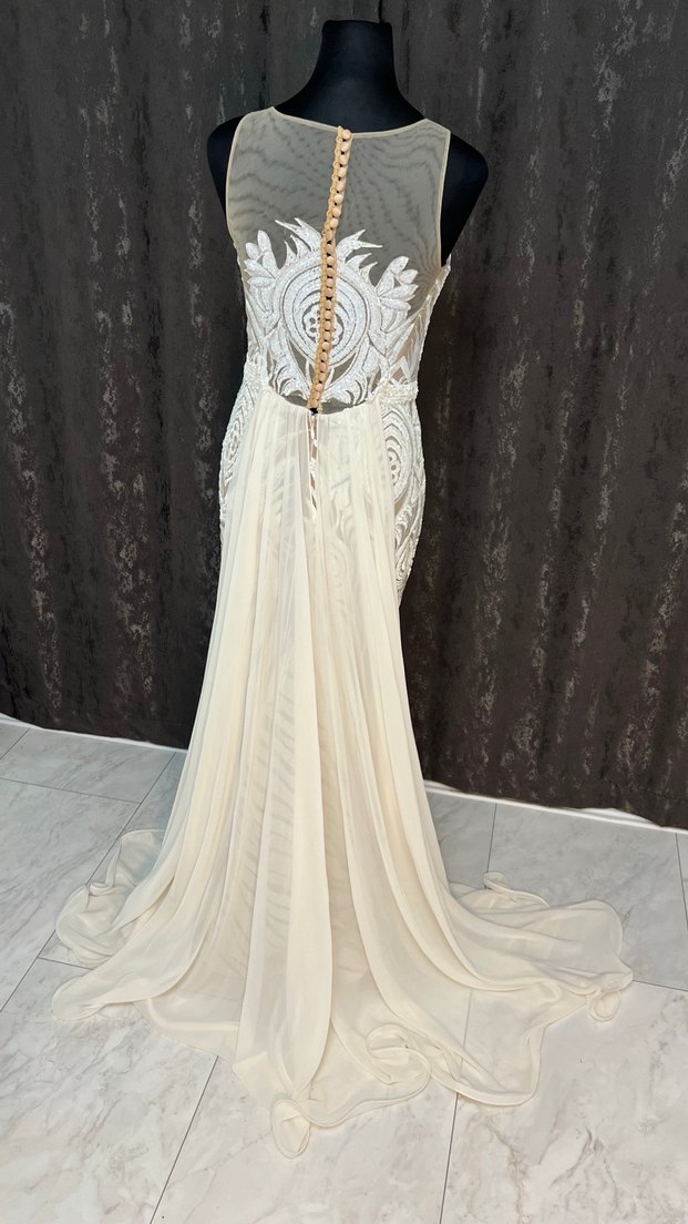 Bej Bohem Uzun Balık Gelinlik - Görsel 3