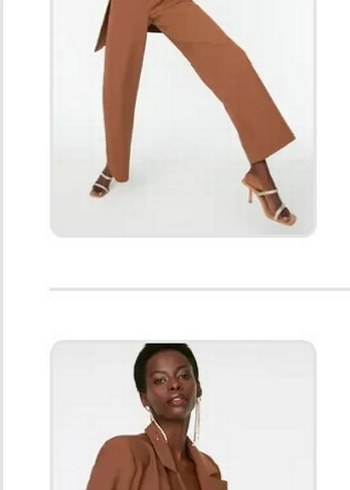 Trendyol & Milla Trendyol Düğmeli Kahverengi Kadın Blazer Ceket takım