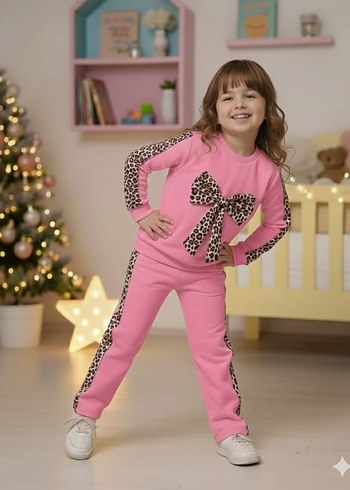 Kız Çocuk Leopar Desenli Eşofman Takımı - Görsel 3