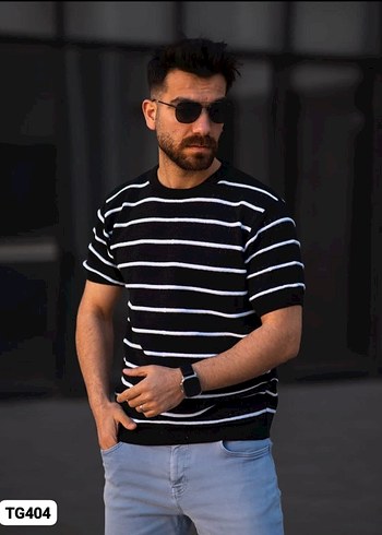 Erkek Siyah Beyaz Çizgili  Tişört - Görsel 2