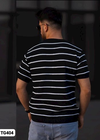 Erkek Siyah Beyaz Çizgili  Tişört - Görsel 3