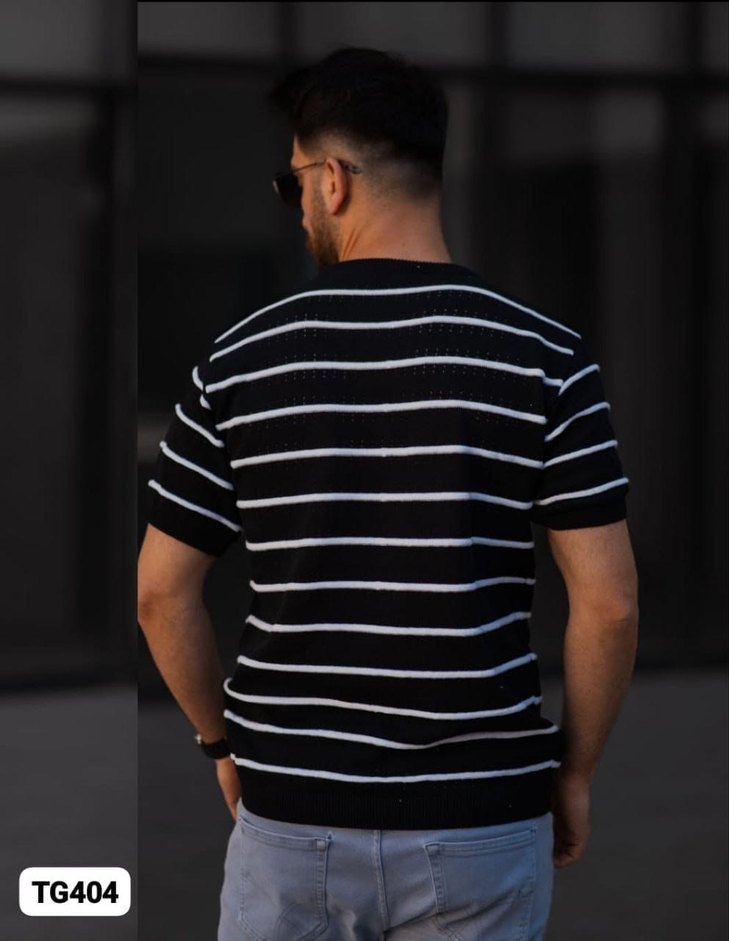 Erkek Siyah Beyaz Çizgili  Tişört - Görsel 3